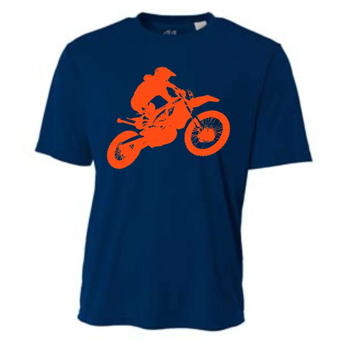 Dirt Bike Shirt For Boys Orange Silhouette Motocross Racing Cooling Performance Crew T-Shirt