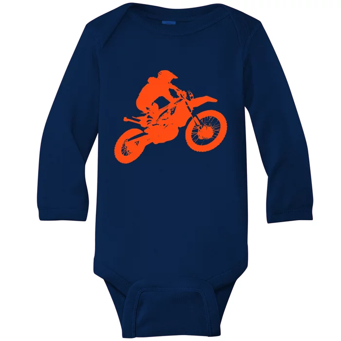 Dirt Bike Shirt For Boys Orange Silhouette Motocross Racing Baby Long Sleeve Bodysuit