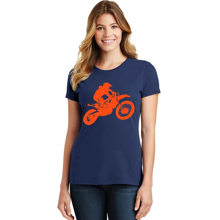 Dirt Bike Shirt For Boys Orange Silhouette Motocross Racing Women's T-Shirt