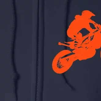 Dirt Bike Shirt For Boys Orange Silhouette Motocross Racing Full Zip Hoodie