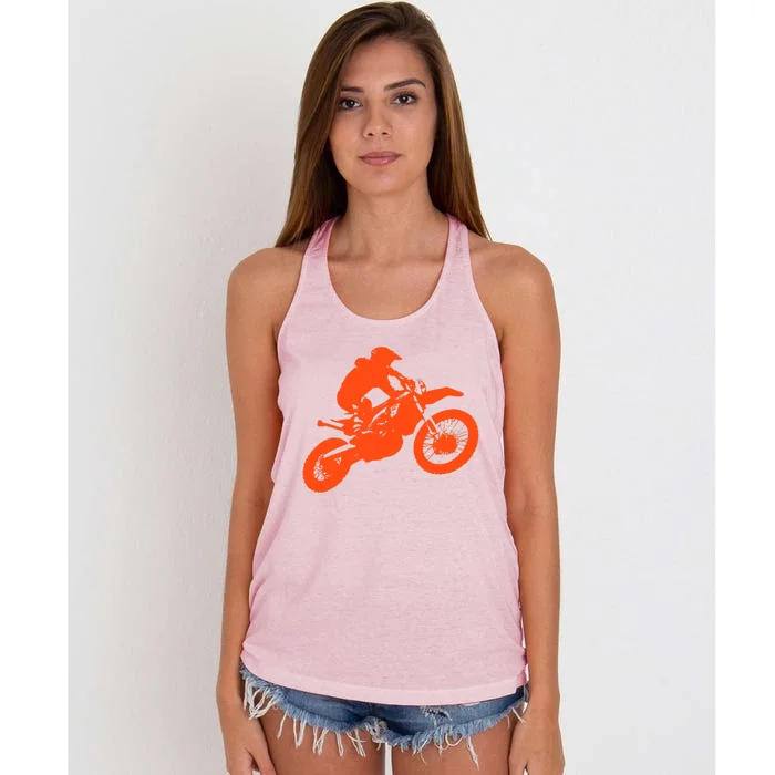 Dirt Bike Shirt For Boys Orange Silhouette Motocross Racing Women's Knotted Racerback Tank