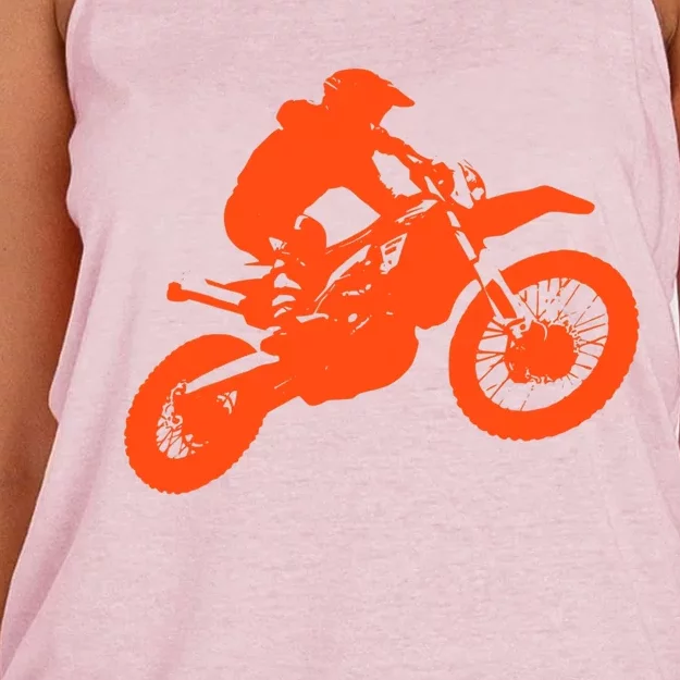 Dirt Bike Shirt For Boys Orange Silhouette Motocross Racing Women's Knotted Racerback Tank