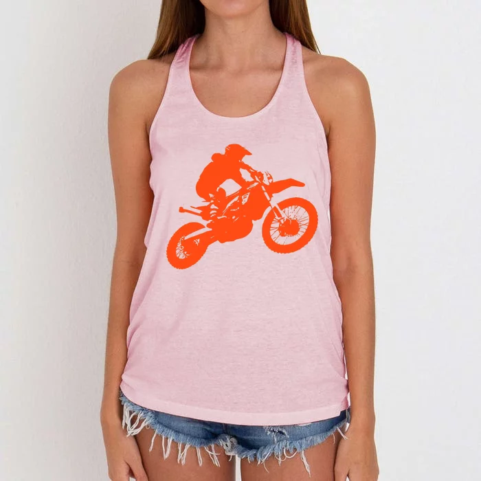 Dirt Bike Shirt For Boys Orange Silhouette Motocross Racing Women's Knotted Racerback Tank