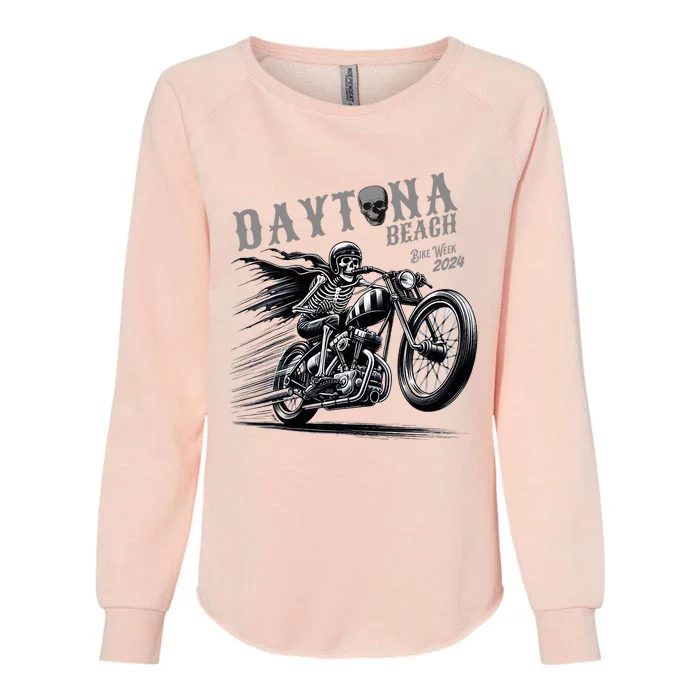 Daytona Beach Skeleton Rider Motorcycle Bike Week Womens California Wash Sweatshirt