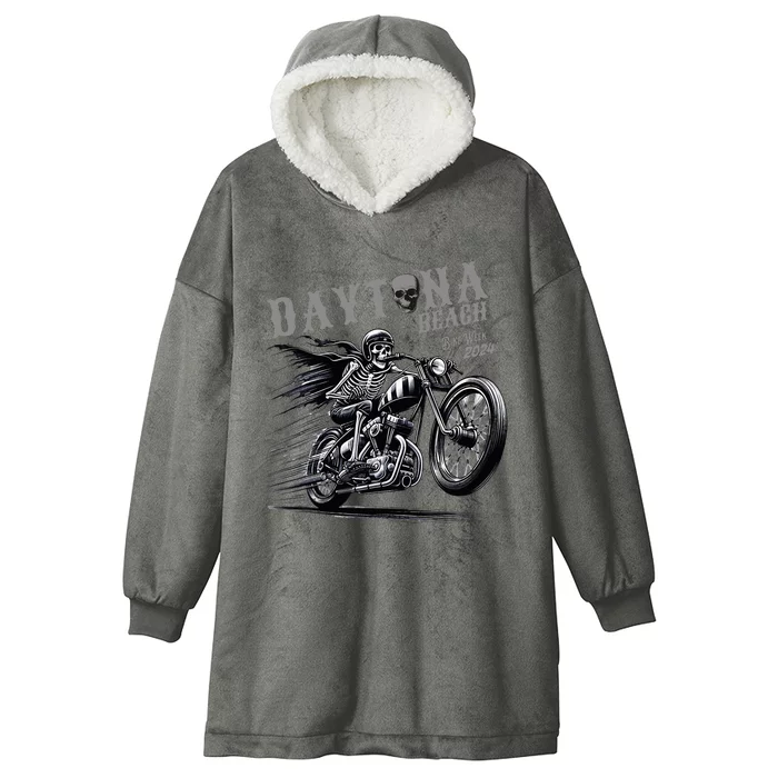 Daytona Beach Skeleton Rider Motorcycle Bike Week Hooded Wearable Blanket