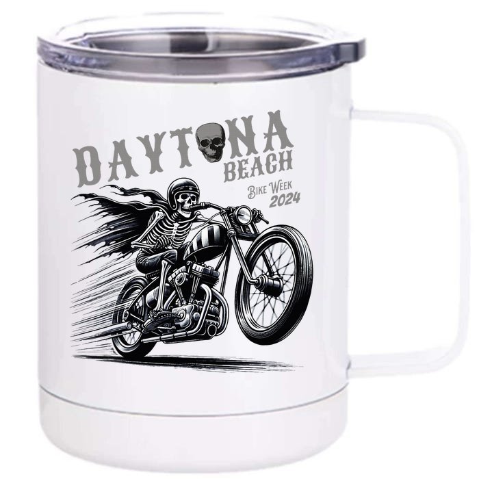 Daytona Beach Skeleton Rider Motorcycle Bike Week Front & Back 12oz Stainless Steel Tumbler Cup