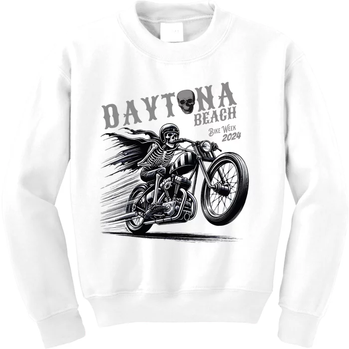 Daytona Beach Skeleton Rider Motorcycle Bike Week Kids Sweatshirt