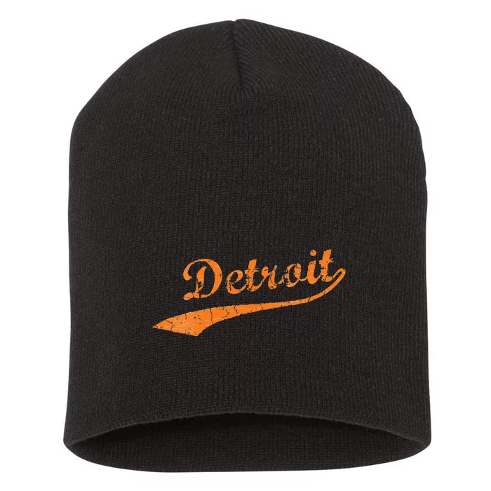 Detroit Baseball Style Cracked Lettering City Pride Short Acrylic Beanie