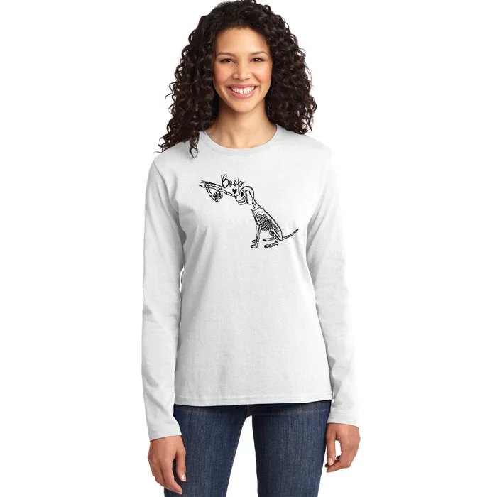 Dog Boop Skeleton Halloween Spooky Season Ladies Long Sleeve Shirt