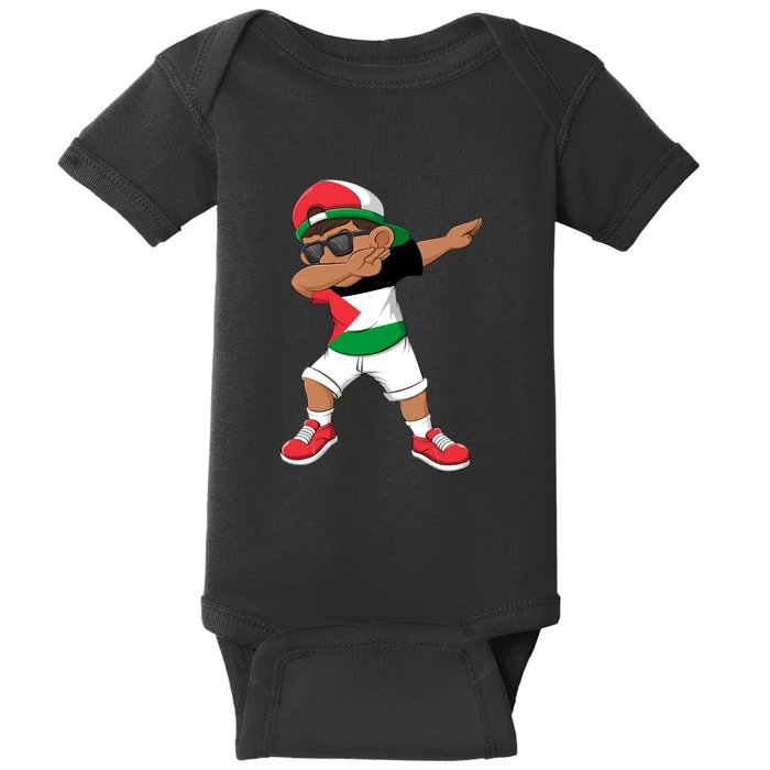 Dabbing Boy State Of Palestine Flag Kids Dab Dance Baby Bodysuit