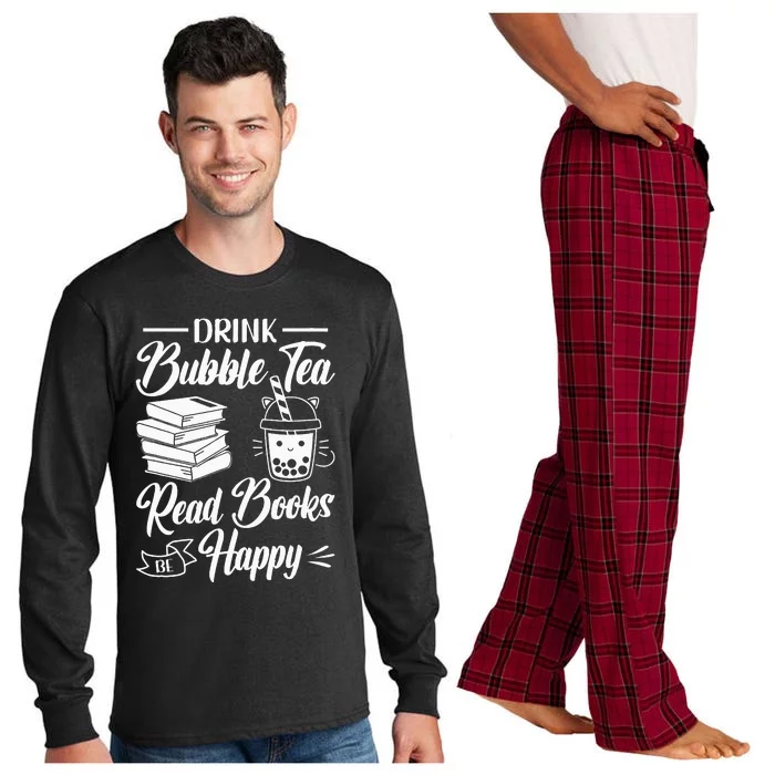 Drink Bubble Tea Read Books Be Happy Cute Kawaii Boba Tea Long Sleeve Pajama Set