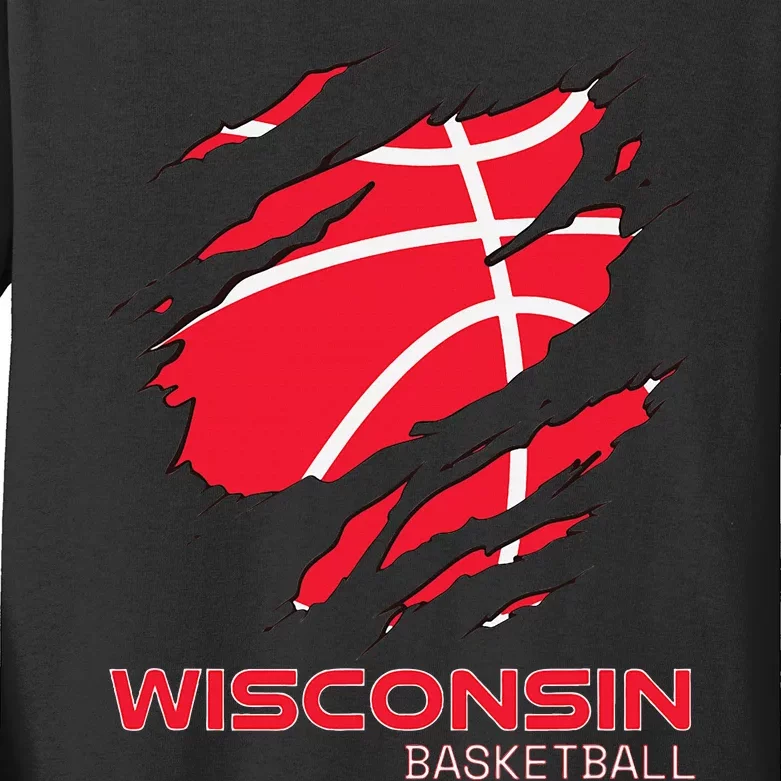 Distressed Basketball The Badger State Home Wisconsin Hoops Kids Long Sleeve Shirt