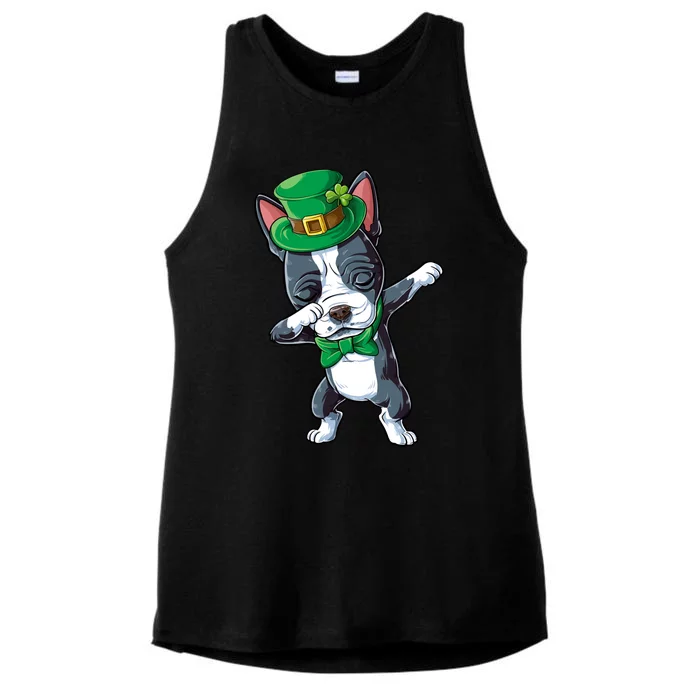 Dabbing Boston Terrier St Patricks Day Leprechaun Dog Cute Gift Ladies Tri-Blend Wicking Tank