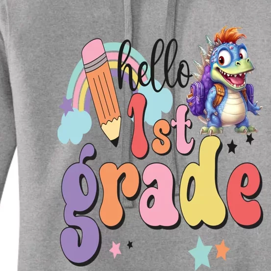 Dinosaur Back To School Hello First Grade 1St Grade Happy Gift Women's Pullover Hoodie