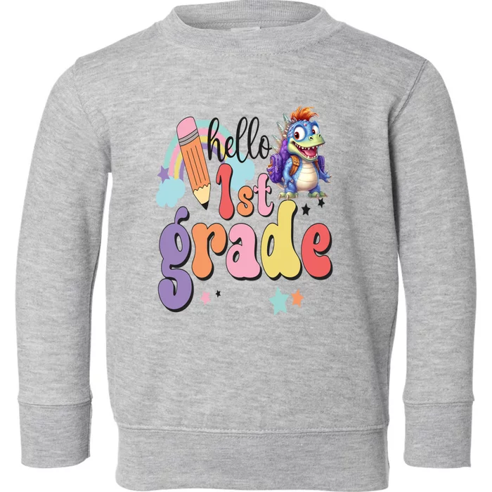 Dinosaur Back To School Hello First Grade 1St Grade Happy Gift Toddler Sweatshirt