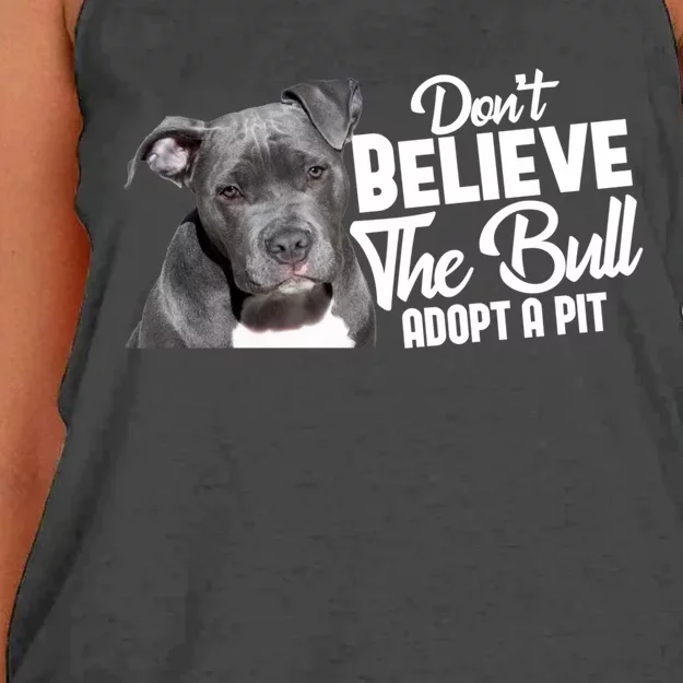 Don't Believe The Bull Adopt A Pit Gift Pitbull Lovers Rescue Gift Women's Knotted Racerback Tank