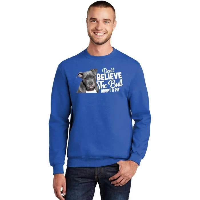 Don't Believe The Bull Adopt A Pit Gift Pitbull Lovers Rescue Gift Tall Sweatshirt