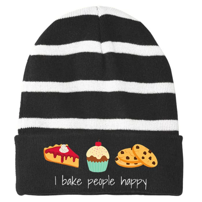 Dessert Baking Themed Gift I Bake People Happy Striped Beanie with Solid Band