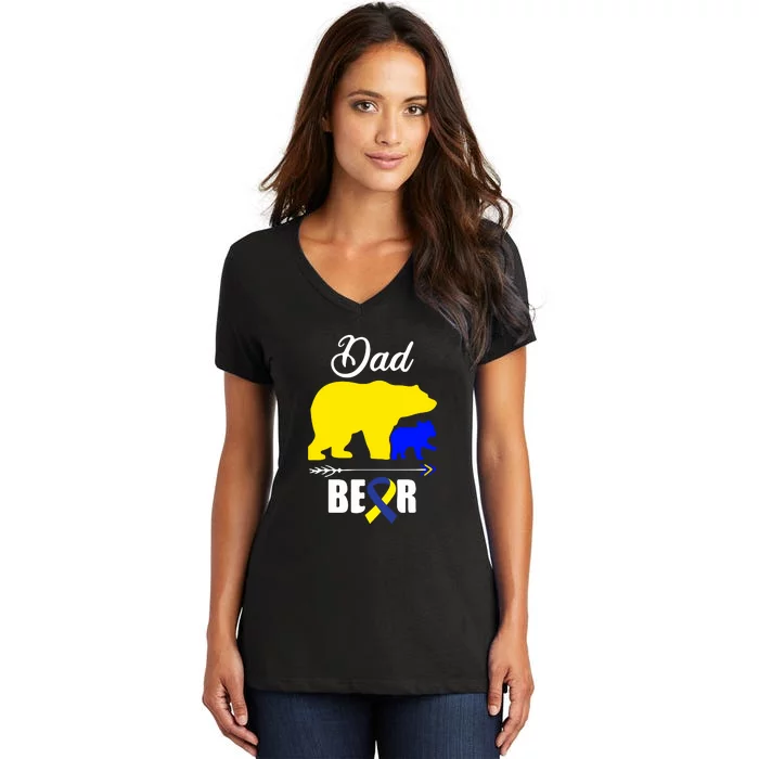 Dad Bear Trisomy 21 Down Syndrome Awareness Day Daddy Gift Women's V-Neck T-Shirt