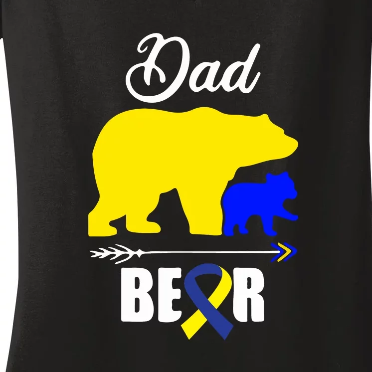 Dad Bear Trisomy 21 Down Syndrome Awareness Day Daddy Gift Women's V-Neck T-Shirt