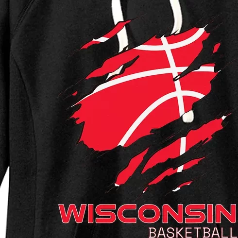 Distressed Basketball The Badger State Home Wisconsin Hoops Women's Fleece Hoodie