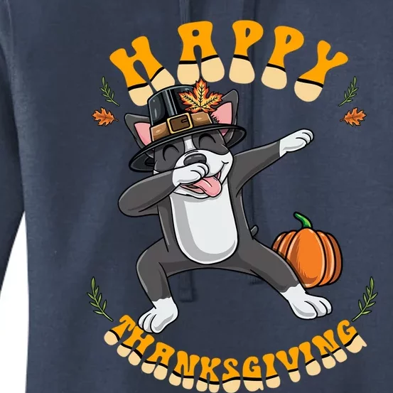 Dabbing Boston Terrier Happy Thanksgiving Gift Women's Pullover Hoodie