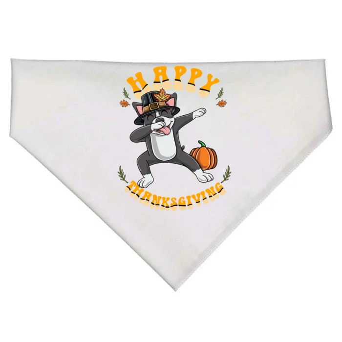 Dabbing Boston Terrier Happy Thanksgiving Gift USA-Made Doggie Bandana