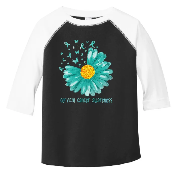 Daisy Butterfly Teal Ribbon Cervical Cancer Awareness Toddler Fine Jersey T-Shirt