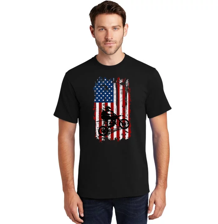 Dirt Bike Usa Flag Motocross American Flag Tall T-Shirt