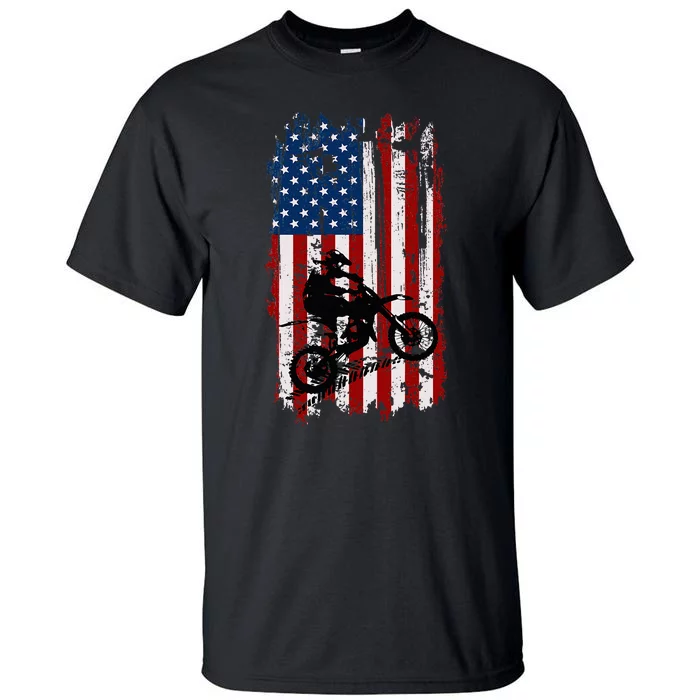 Dirt Bike Usa Flag Motocross American Flag Tall T-Shirt