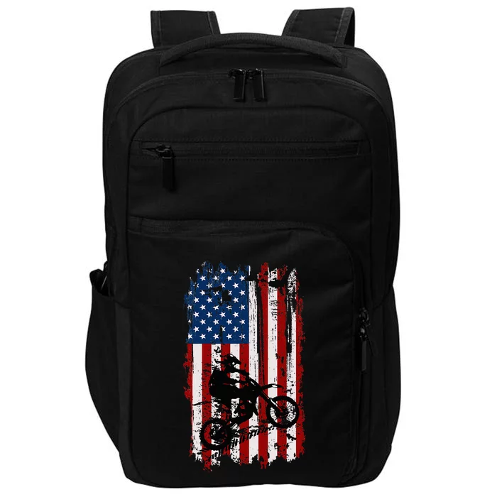 Dirt Bike Usa Flag Motocross American Flag Impact Tech Backpack