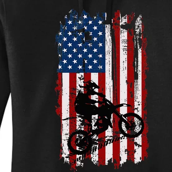 Dirt Bike Usa Flag Motocross American Flag Women's Pullover Hoodie