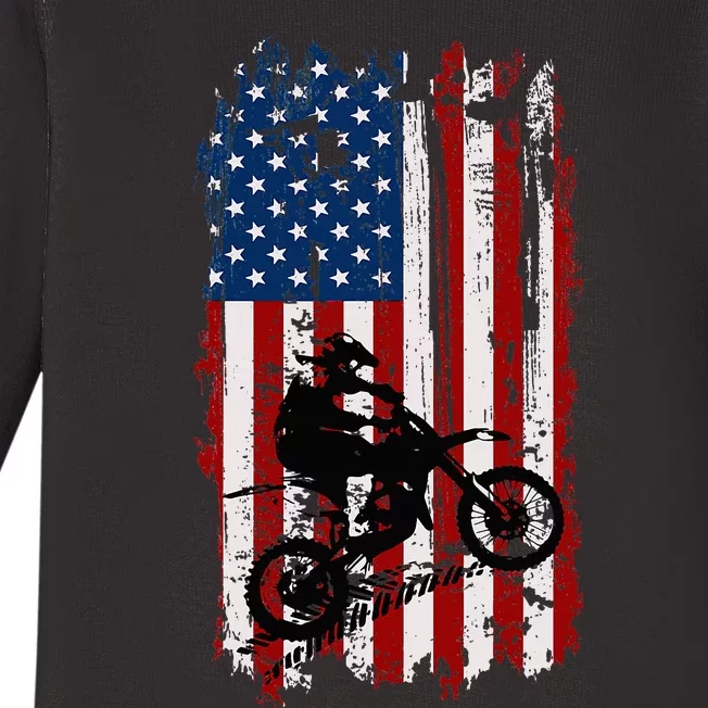 Dirt Bike Usa Flag Motocross American Flag Baby Long Sleeve Bodysuit