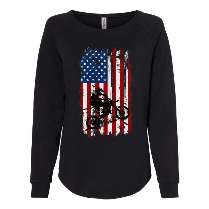 Dirt Bike Usa Flag Motocross American Flag Womens California Wash Sweatshirt