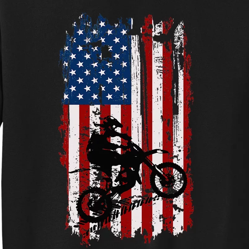 Dirt Bike Usa Flag Motocross American Flag Tall Sweatshirt