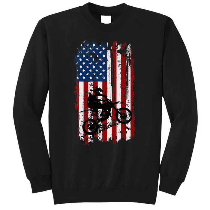 Dirt Bike Usa Flag Motocross American Flag Tall Sweatshirt