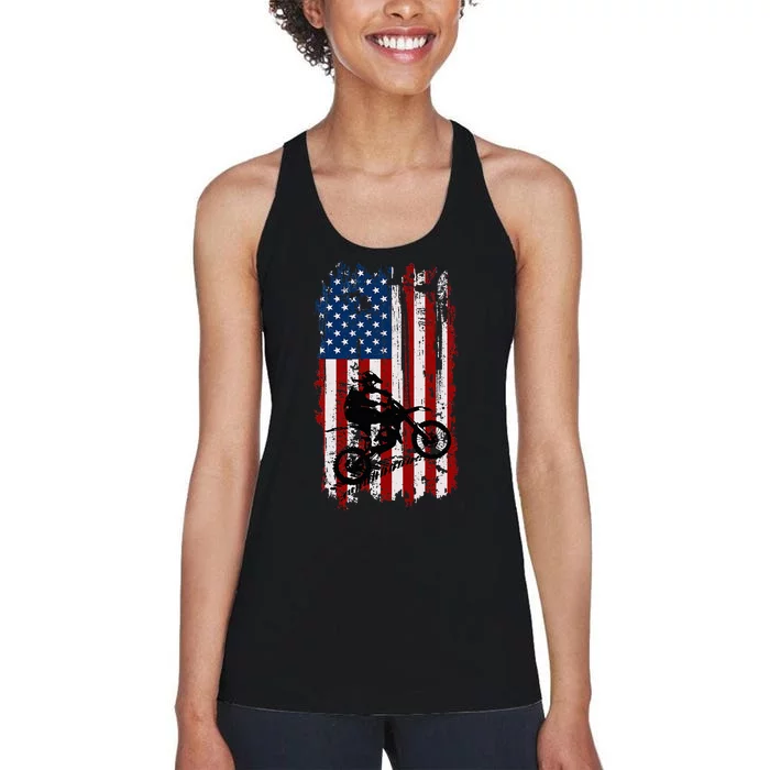 Dirt Bike Usa Flag Motocross American Flag Women's Racerback Tank