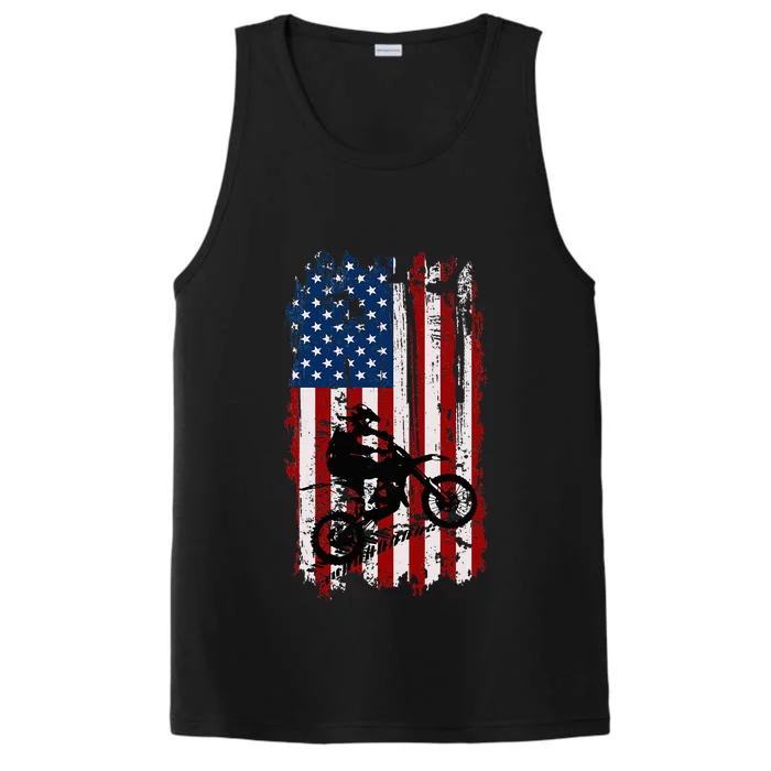 Dirt Bike Usa Flag Motocross American Flag Performance Tank