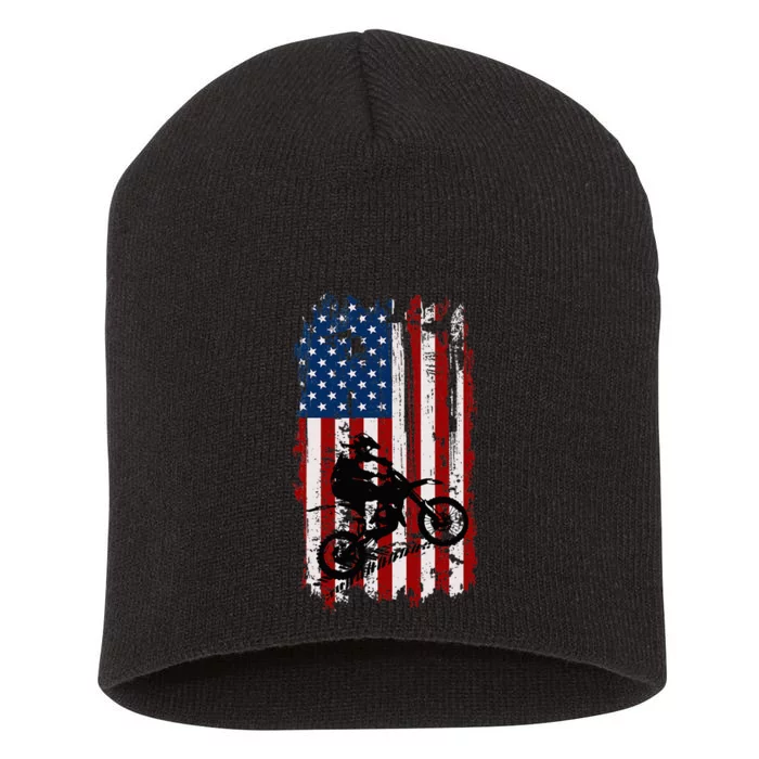 Dirt Bike Usa Flag Motocross American Flag Short Acrylic Beanie