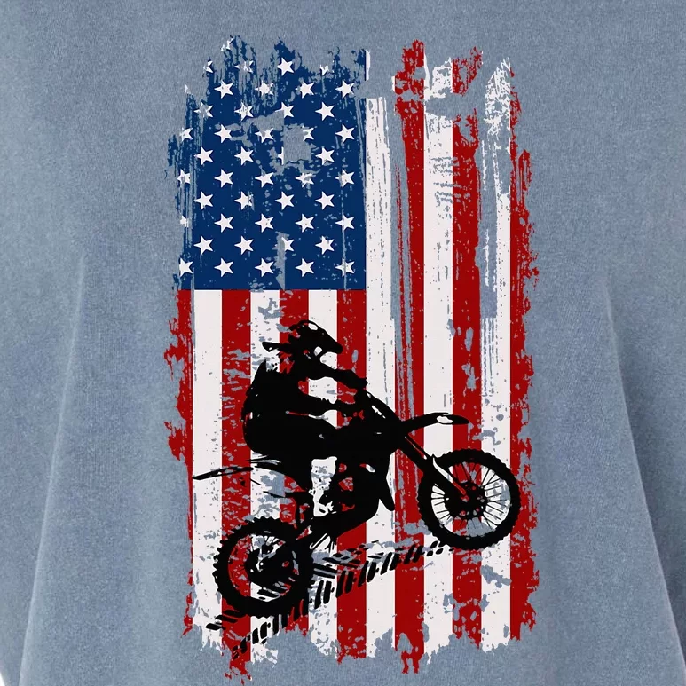 Dirt Bike Usa Flag Motocross American Flag Garment-Dyed Women's Muscle Tee