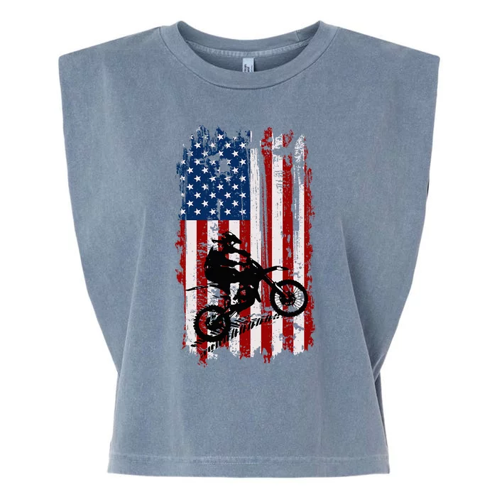 Dirt Bike Usa Flag Motocross American Flag Garment-Dyed Women's Muscle Tee