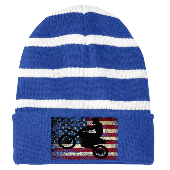 Dirt Bike USA Flag Motocross American Flag Striped Beanie with Solid Band