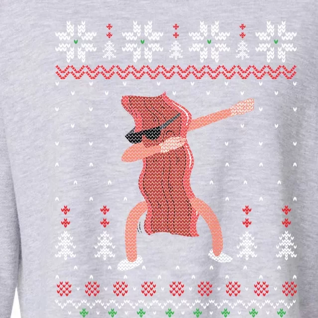 Dabbing Bacon Ugly Sweater Xmas Funny Ugly Christmas Cool Gift Cropped Pullover Crew