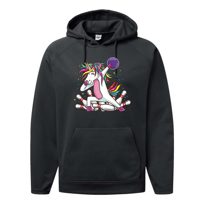 Dabbing Bowling Unicorn for Bowling Team Birthday Performance Fleece Hoodie