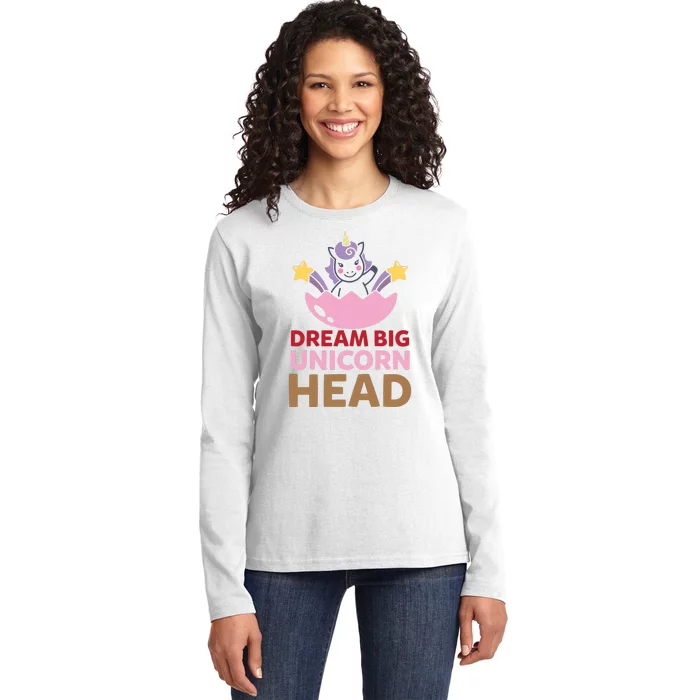 Dream Big Unicorn Head Ladies Long Sleeve Shirt