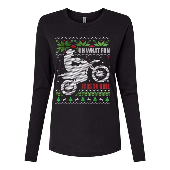 Dirt Bike Ugly Christmas Motocross What Fun It Is To Ride Womens Cotton Relaxed Long Sleeve T-Shirt