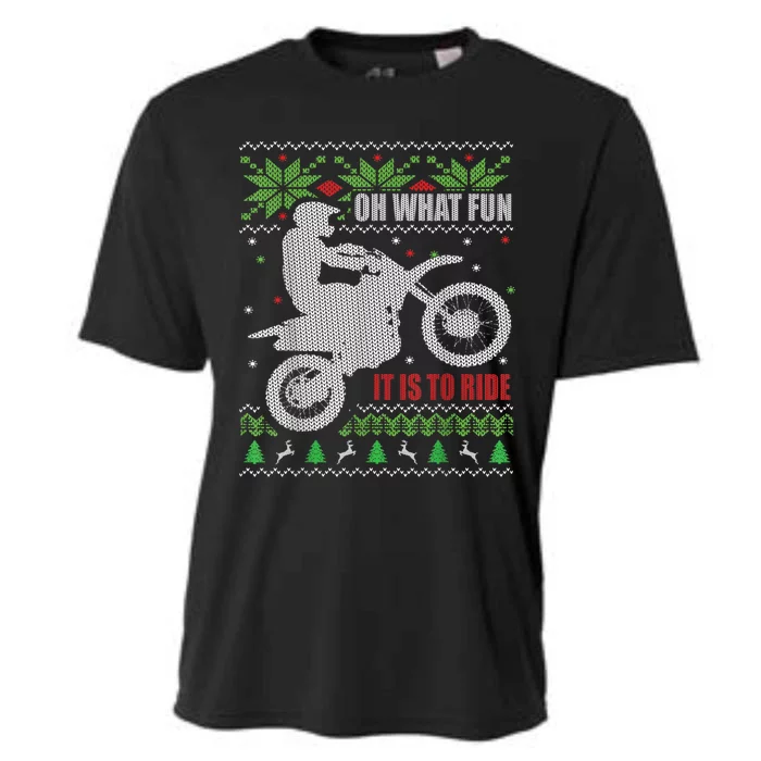 Dirt Bike Ugly Christmas Motocross What Fun It Is To Ride Cooling Performance Crew T-Shirt