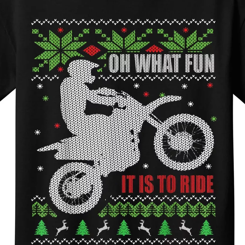 Dirt Bike Ugly Christmas Motocross What Fun It Is To Ride Kids T-Shirt