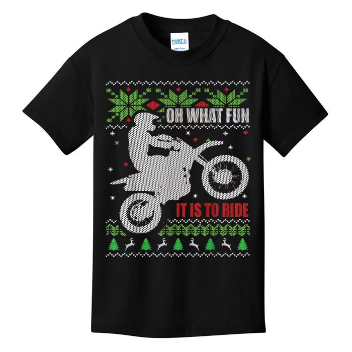 Dirt Bike Ugly Christmas Motocross What Fun It Is To Ride Kids T-Shirt