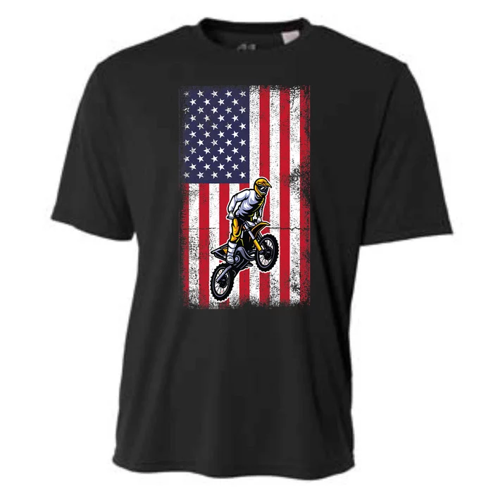 Dirt Bike USA American Flag Braaap Motocross Dirt Biker Cooling Performance Crew T-Shirt